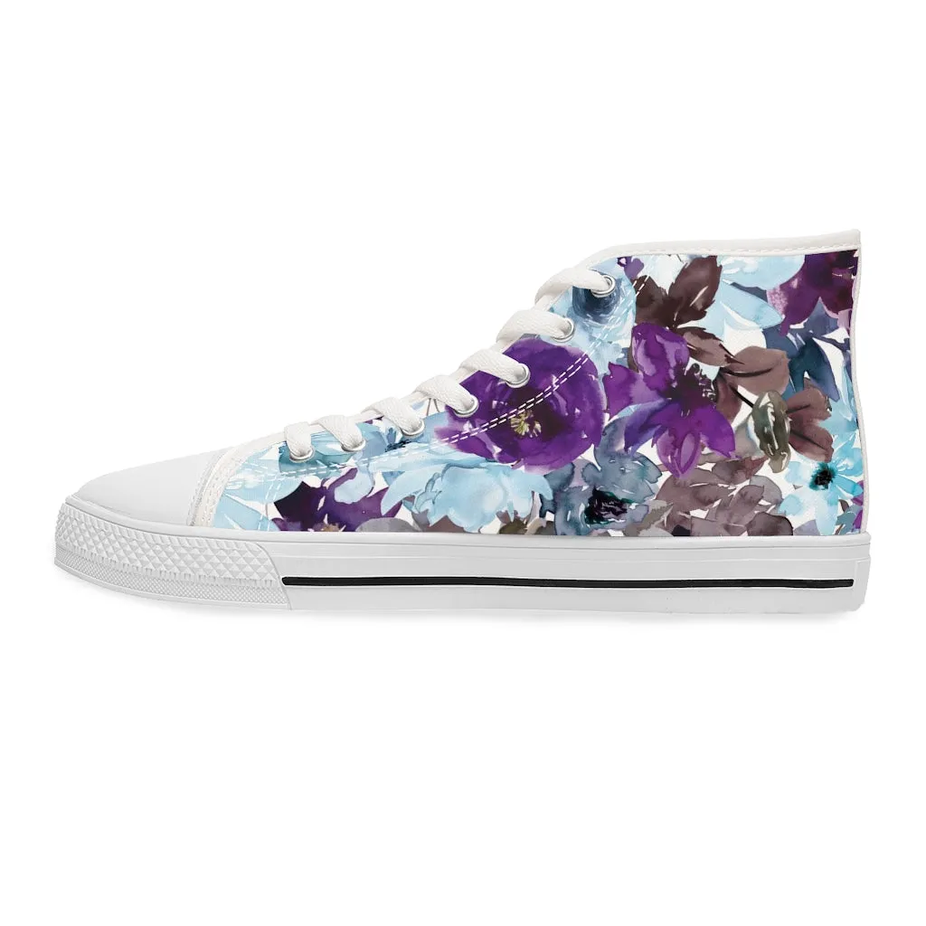 Blue Floral Women's High Top Sneakers