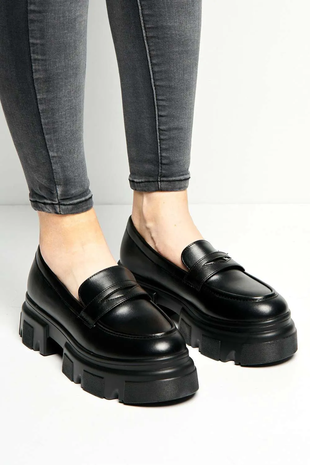 Brogan Chunky Sole Loafers in Black Matt