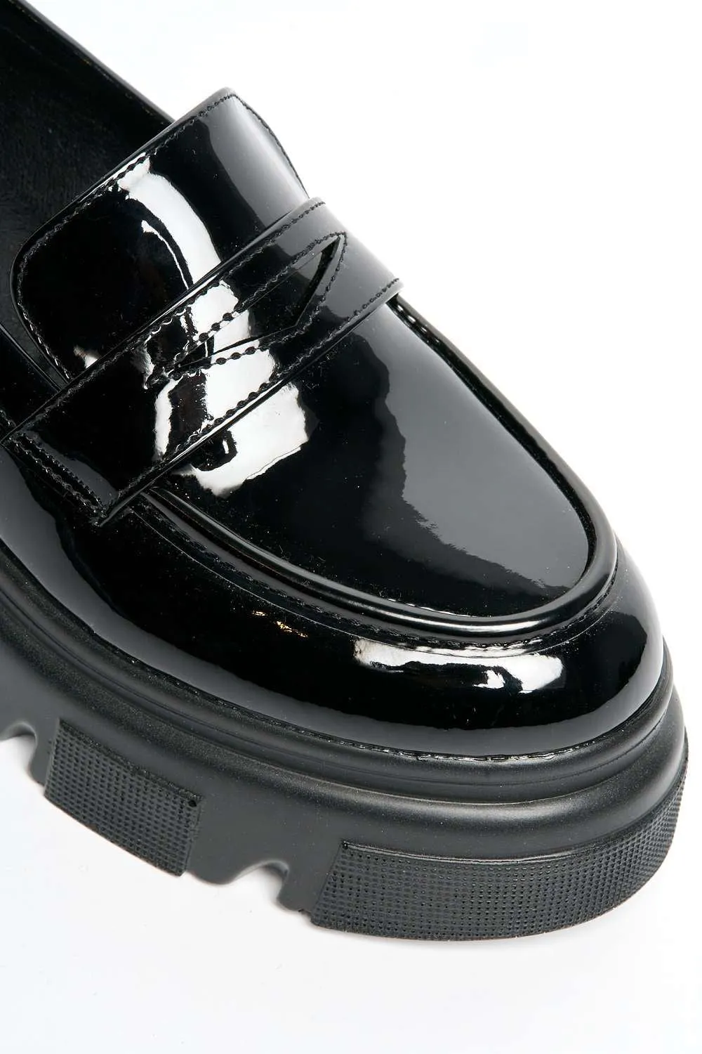 Brogan Chunky Sole Loafers in Black Patent