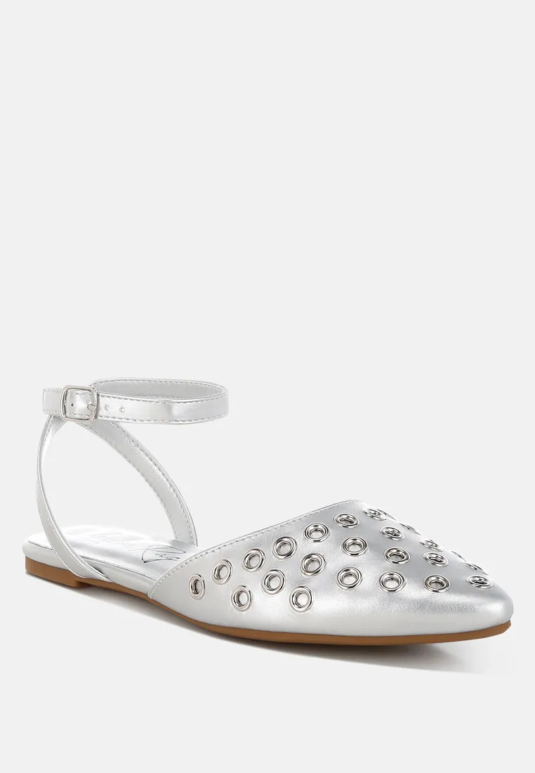 Chalcis Metallic Eyelet Detail Flat Sandals