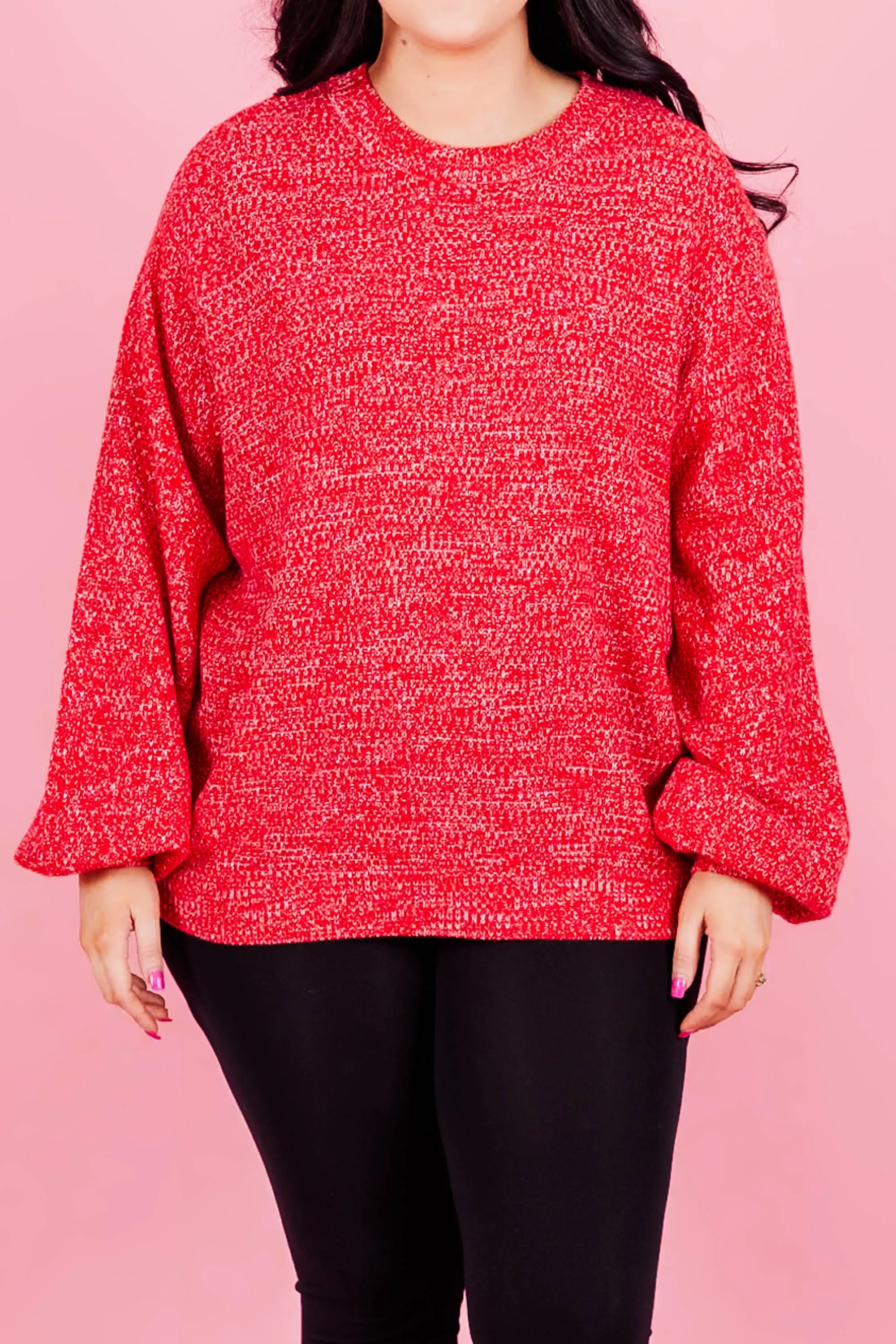 Cozy Bubble Sleeve Sweater, Ruby