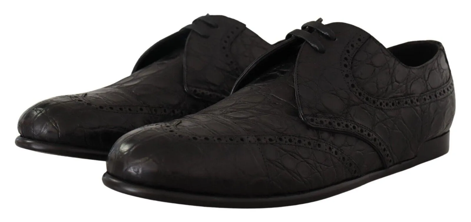 Dolce & Gabbana Black Caiman Leather Mens Derby Shoes