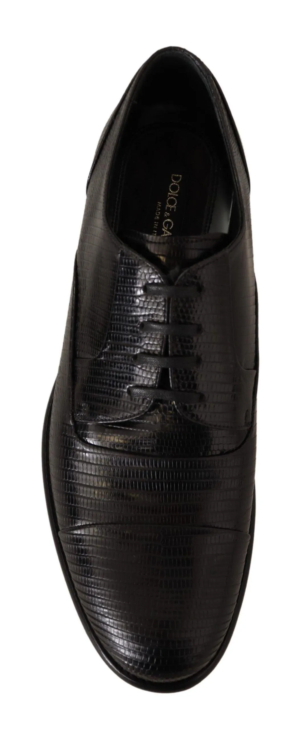 Dolce & Gabbana Black Lizard Leather Derby Dress Shoes