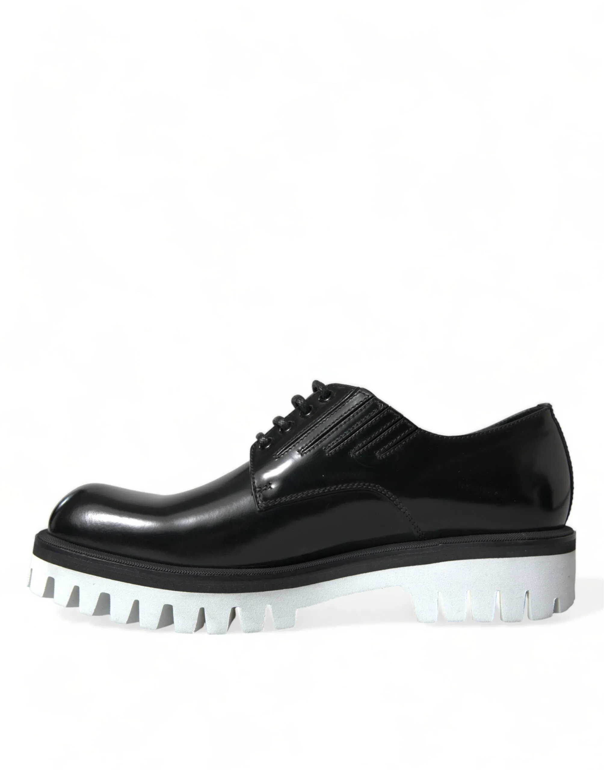 Dolce & Gabbana Black White Leather Lace Up Derby Dress Shoes