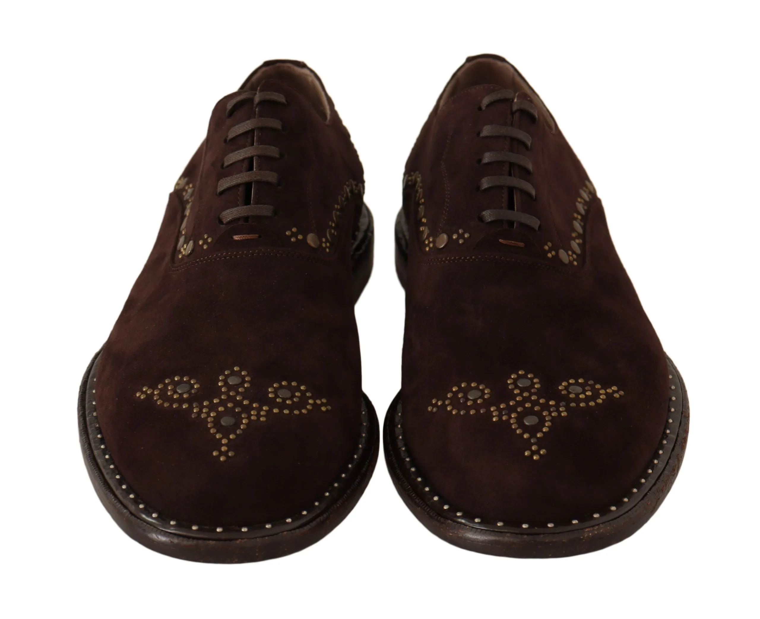 Dolce & Gabbana Brown Suede Marsala Derby Studded Shoes