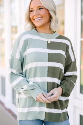 Easy To See Sage & Olive Striped Sweater