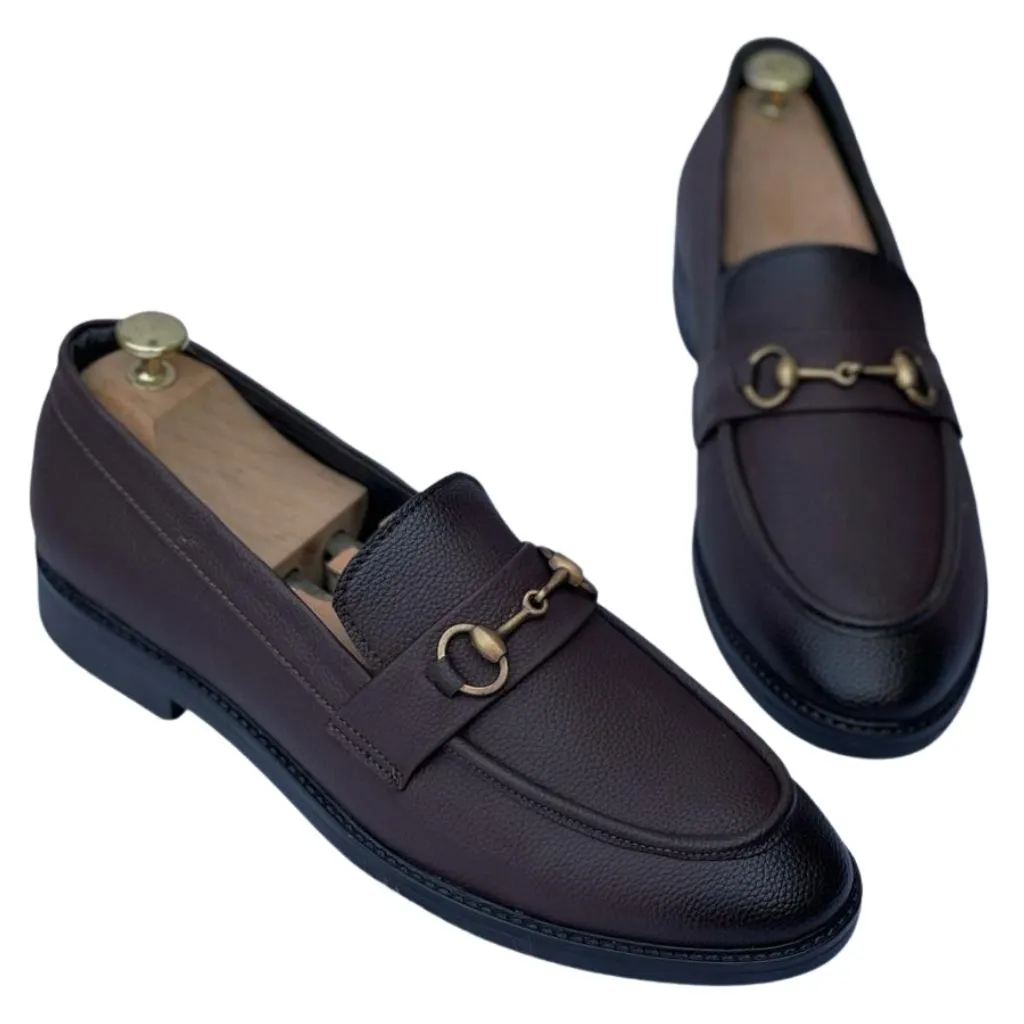 Elegant Casual Burnished Horsebit Leather Loafers Shoes For Men