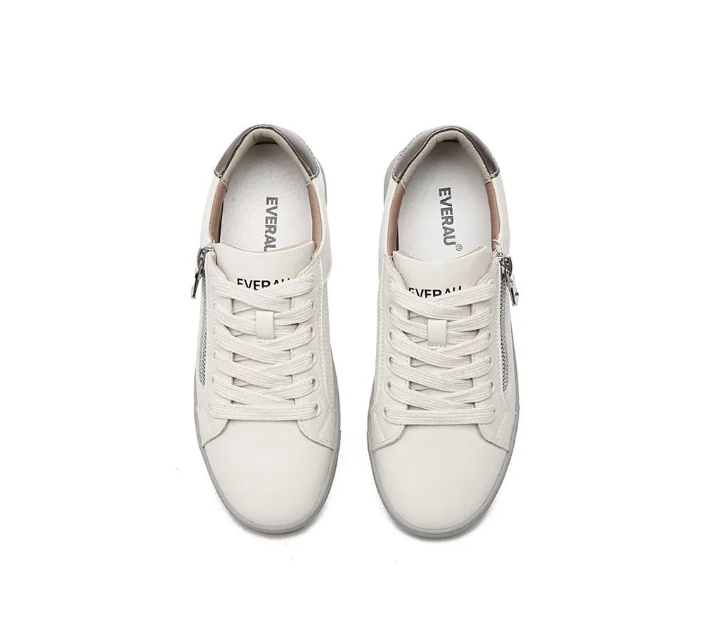 EVERAU® Women Leather Zip Decor Low-top White Sneakers Chloe