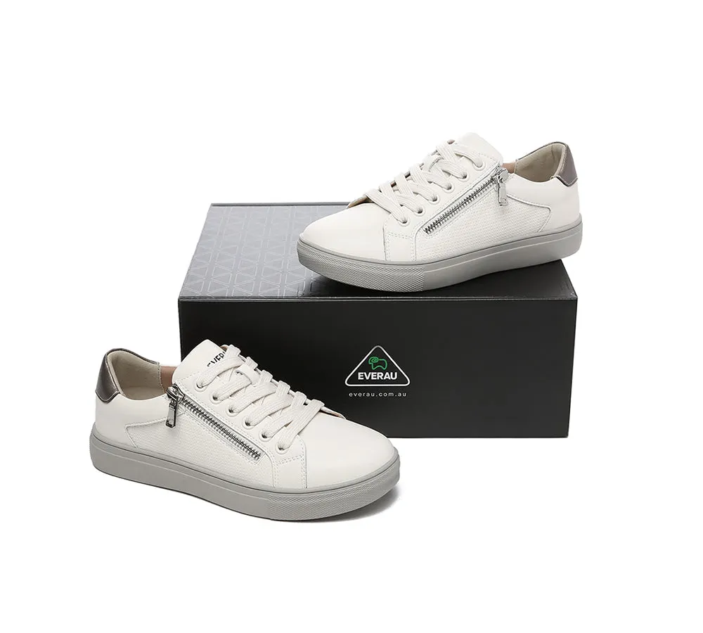 EVERAU® Women Leather Zip Decor Low-top White Sneakers Chloe