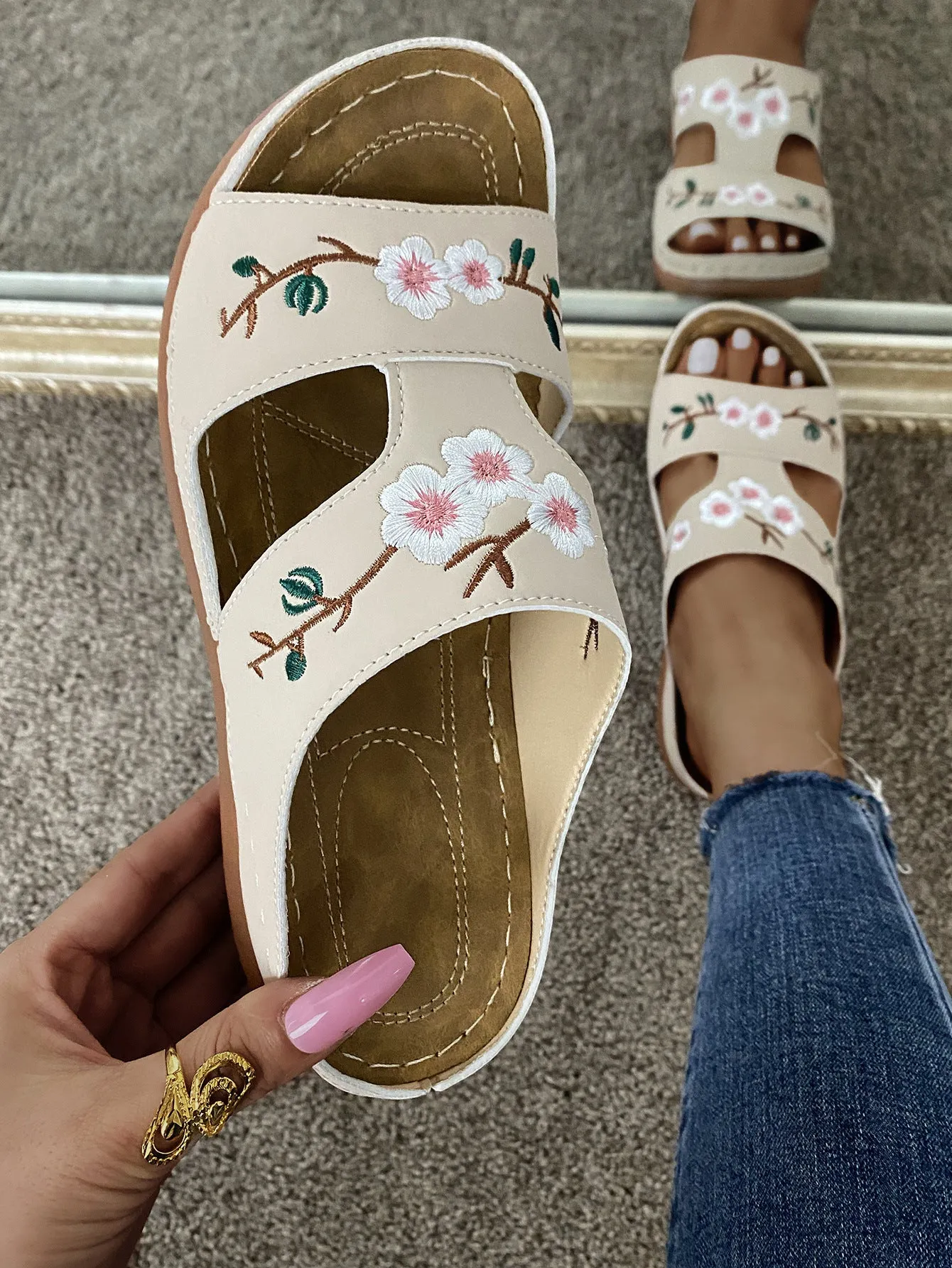 Flip flops women's summer wedge heel platform sandals embroidered women's sandals