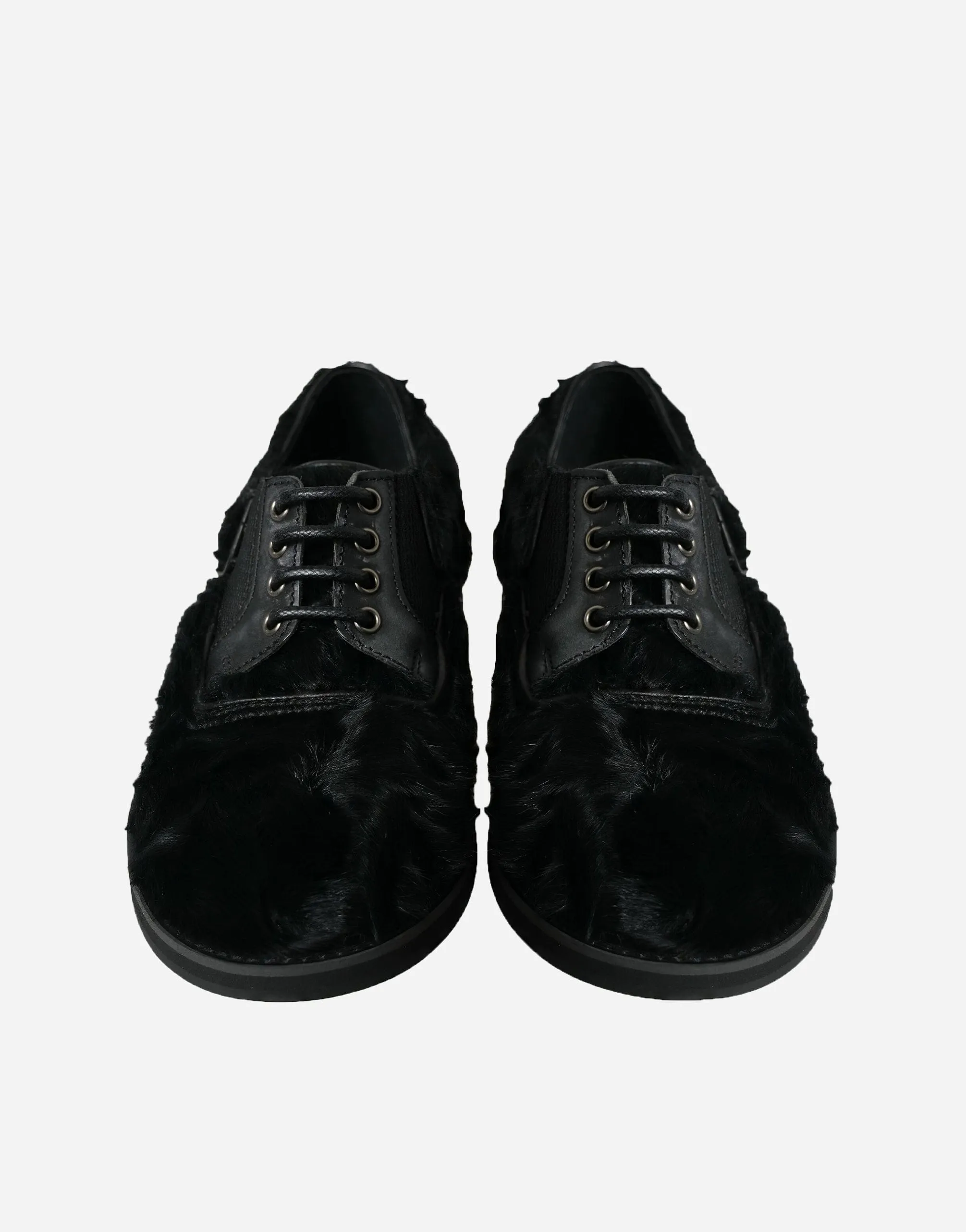 Leather Derby Shoes With Fur