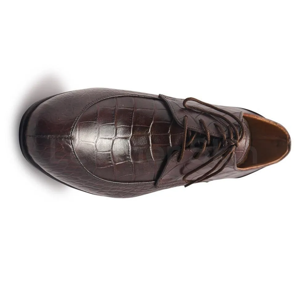 Men Brown Crocodile Shoes with Derby Style and Algonquin Toe