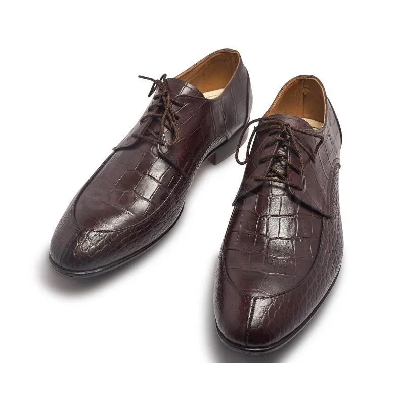 Men Brown Crocodile Shoes with Derby Style and Algonquin Toe