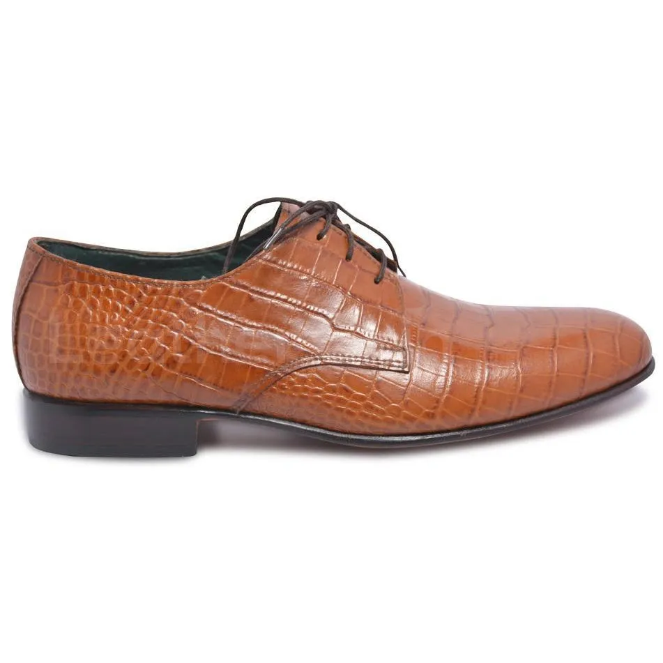 Men Light Brown Crocodile Pattern Derby Genuine Leather Shoes