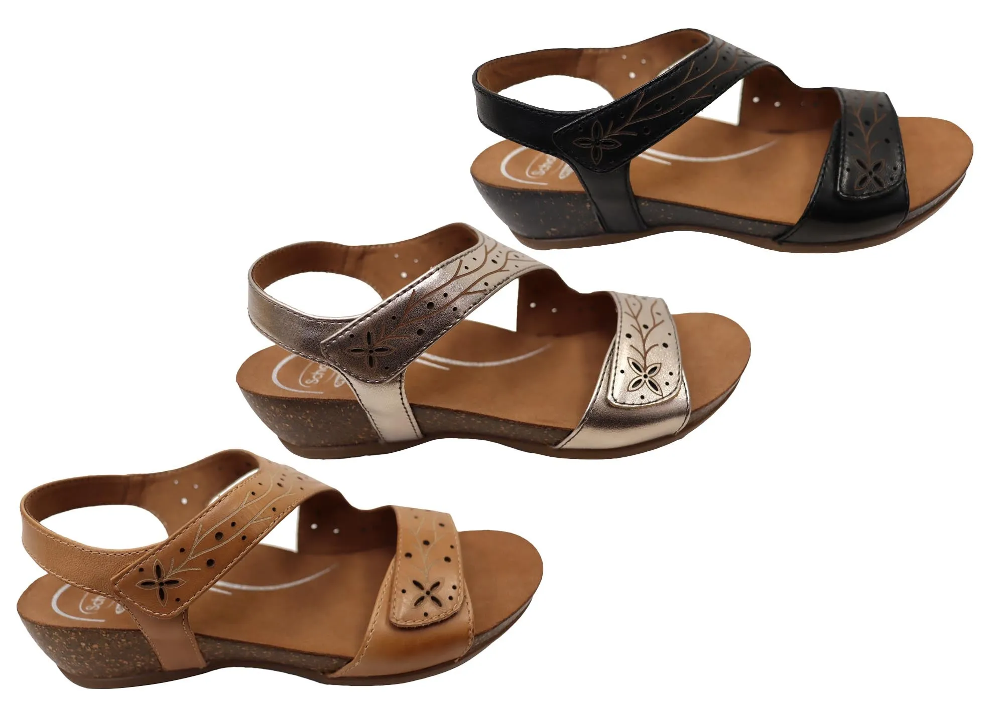 Scholl Orthaheel Jenna Womens Comfortable Leather Wedge Sandals