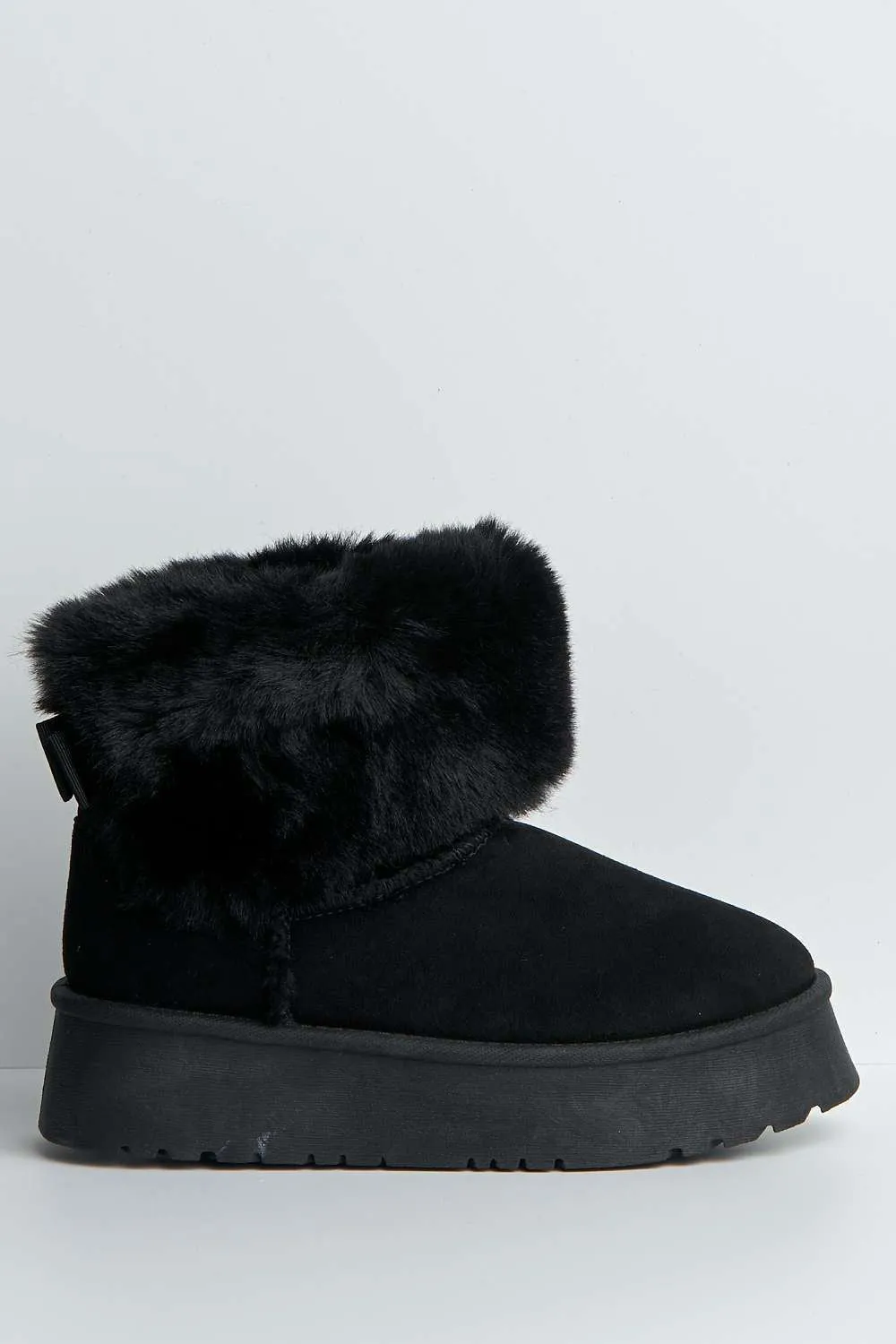 Sonya Faux Fur Flatform Ankle Boots in Black