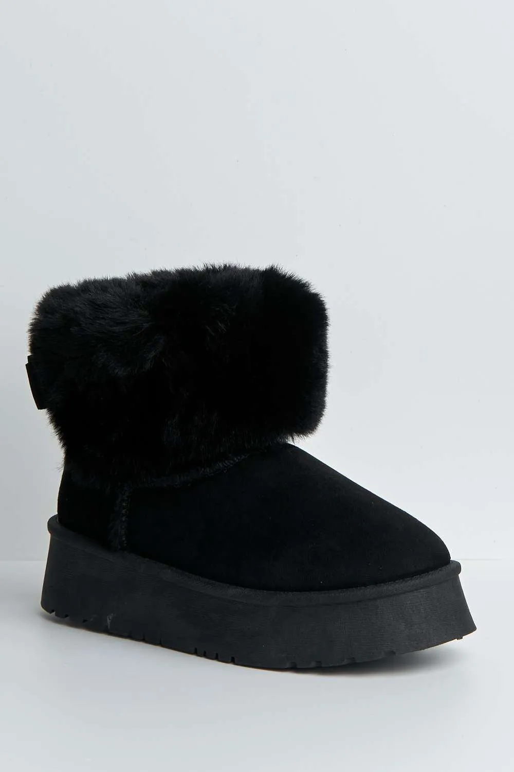 Sonya Faux Fur Flatform Ankle Boots in Black