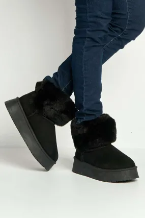 Sonya Faux Fur Flatform Ankle Boots in Black