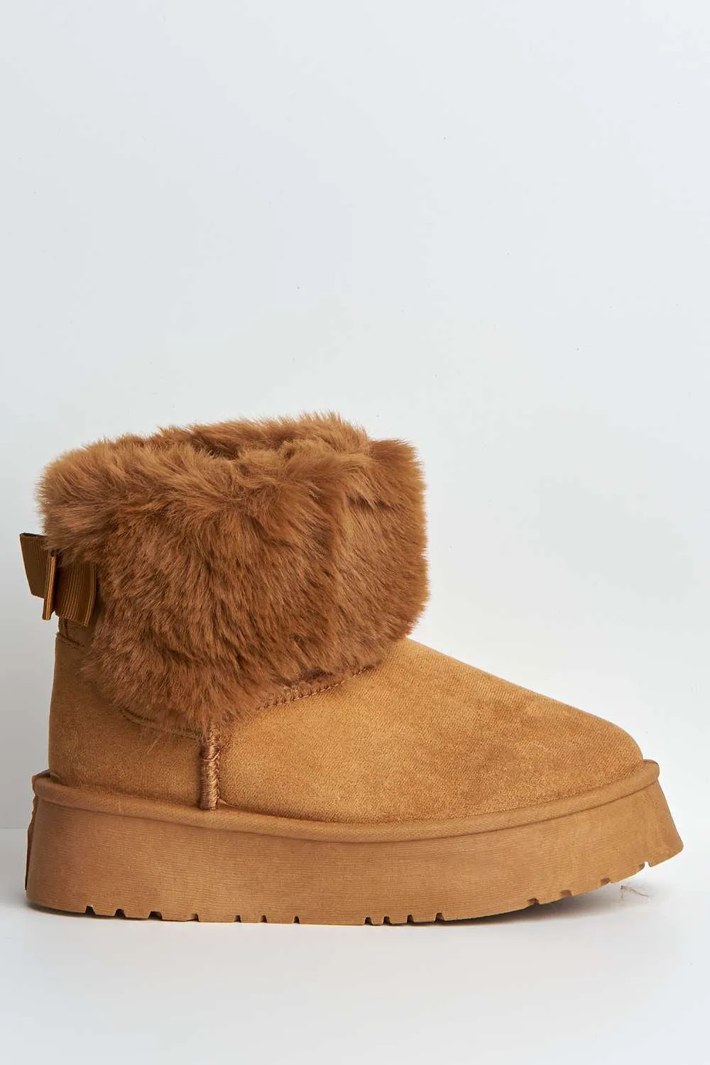 Sonya Faux Fur Flatform Ankle Boots in Camel