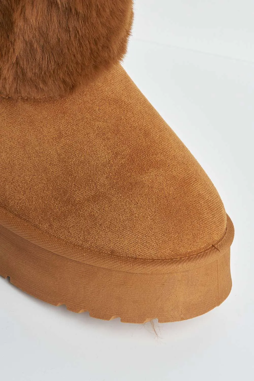 Sonya Faux Fur Flatform Ankle Boots in Camel