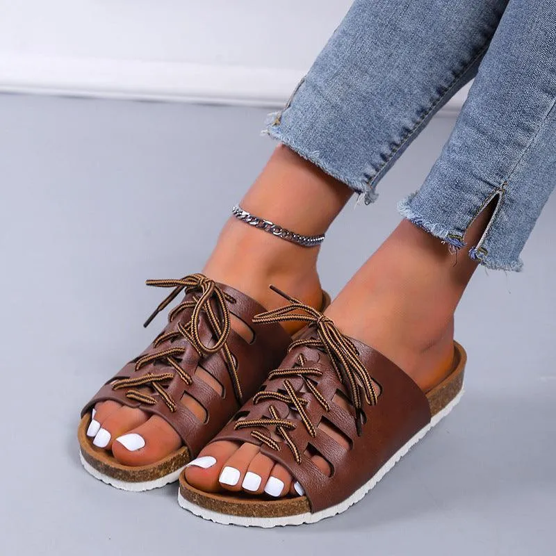 Women’s Lace-up Roman Style Sandals - Comfortable Flat Slippers