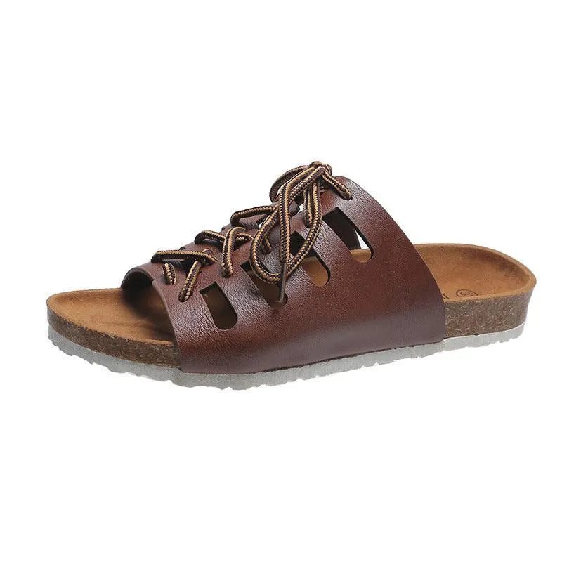 Women’s Lace-up Roman Style Sandals - Comfortable Flat Slippers