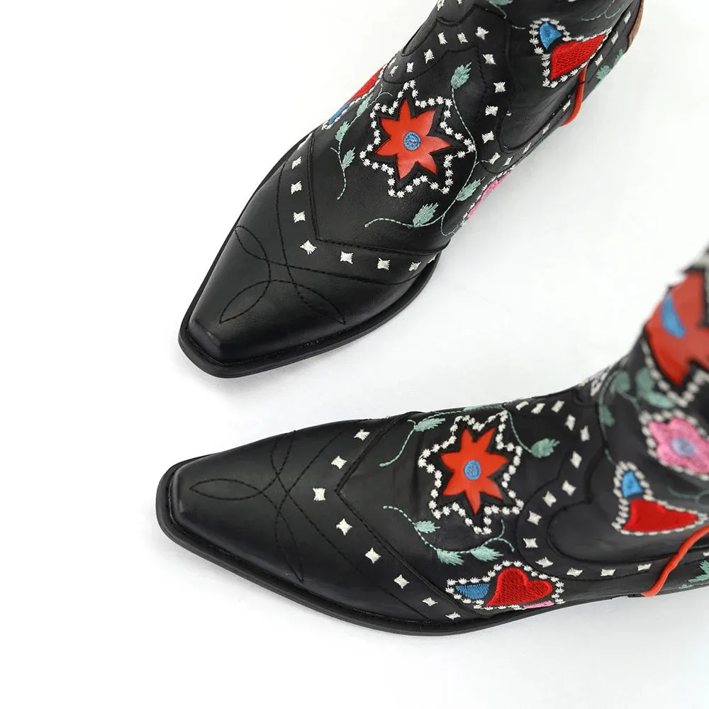 Women’s Valentine Heart Embroidered Vintage Western Knee-High Boots