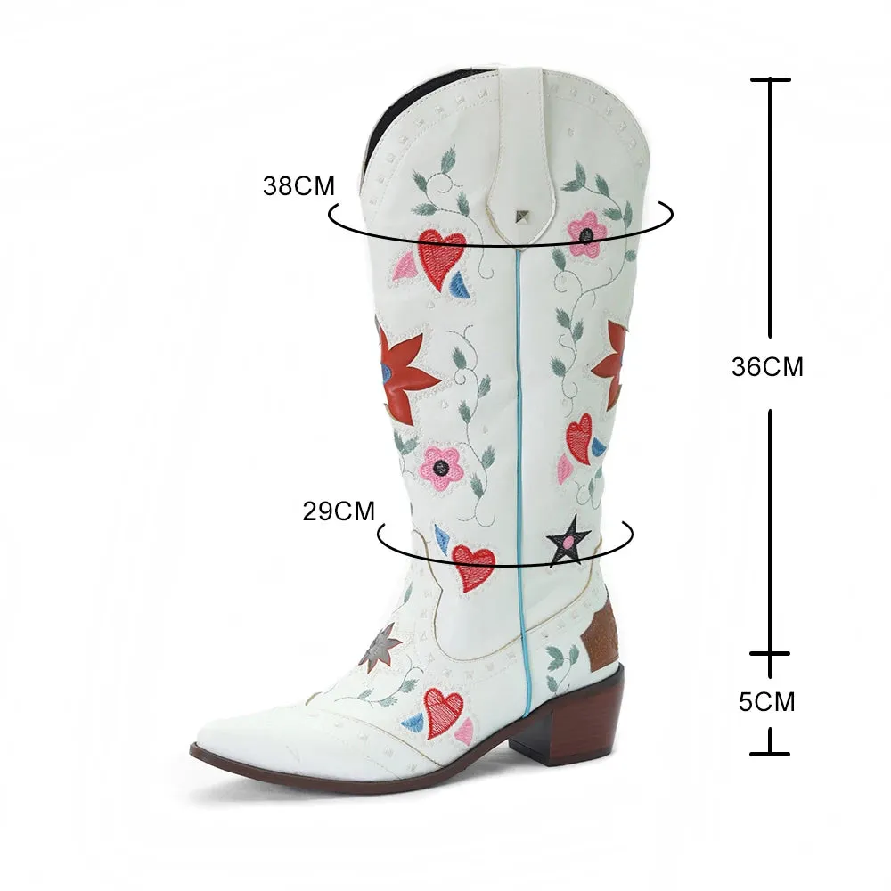 Women’s Valentine Heart Embroidered Vintage Western Knee-High Boots