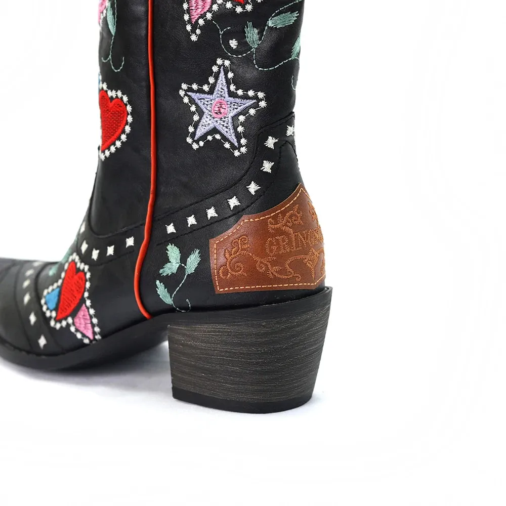 Women’s Valentine Heart Embroidered Vintage Western Knee-High Boots